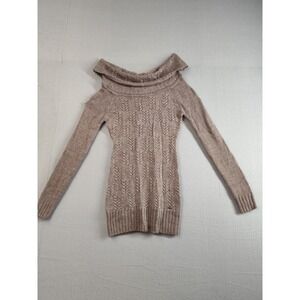 Guess Women Sweater Dress S Beige Cable Knit Off Shoulder Long Sleeve Comfort